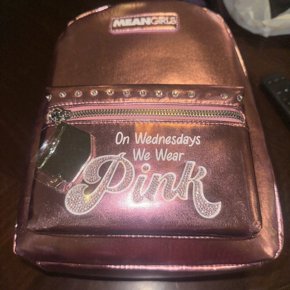 Shimmery Pink Backpack with Iconic Quote